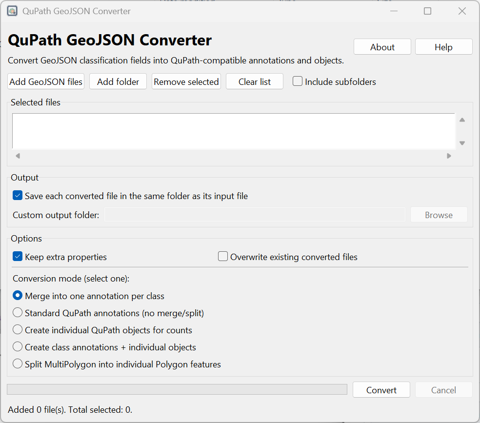 QuPath GeoJSON Converter main interface