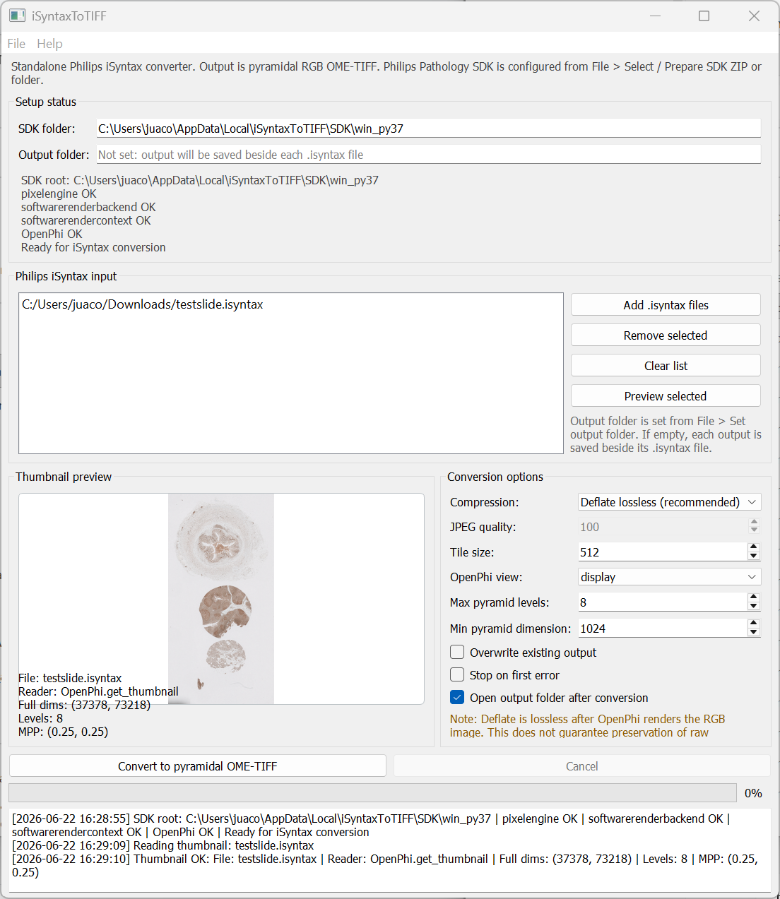 iSyntaxToTIFF graphical interface
